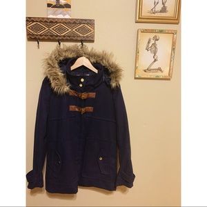 Fur Hooded Winter Coat with faux leather detail